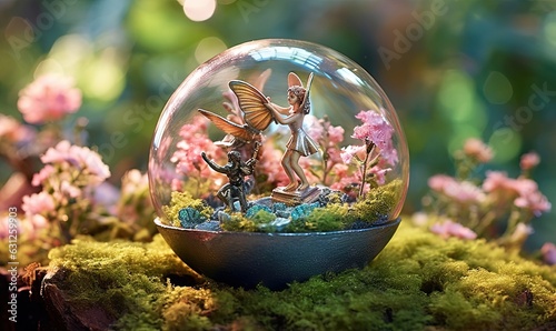  a glass ball with a fairy figurine inside of it. generative ai