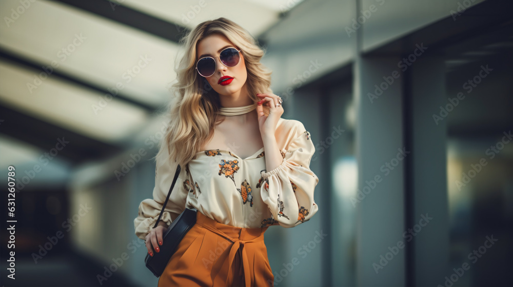 Obraz premium Stylish fashionista posing confidently in a trendy outfit, setting new style goals.