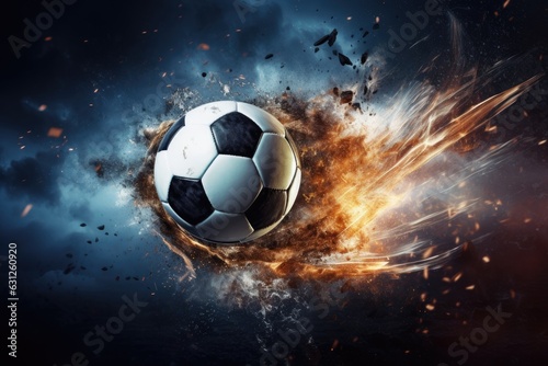 soccer ball flying and leaving a trail of fire