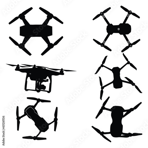 Flying Drone or Delivery Drone Silhouettes Vector Illustration