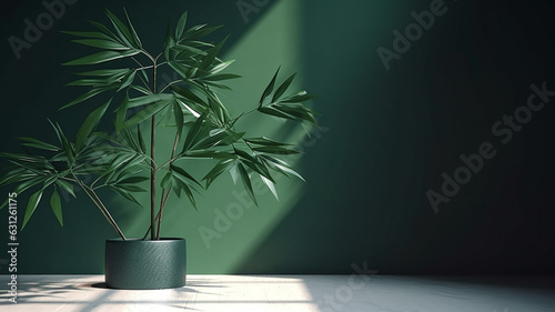 modern green plant with shadow in room. generative ai