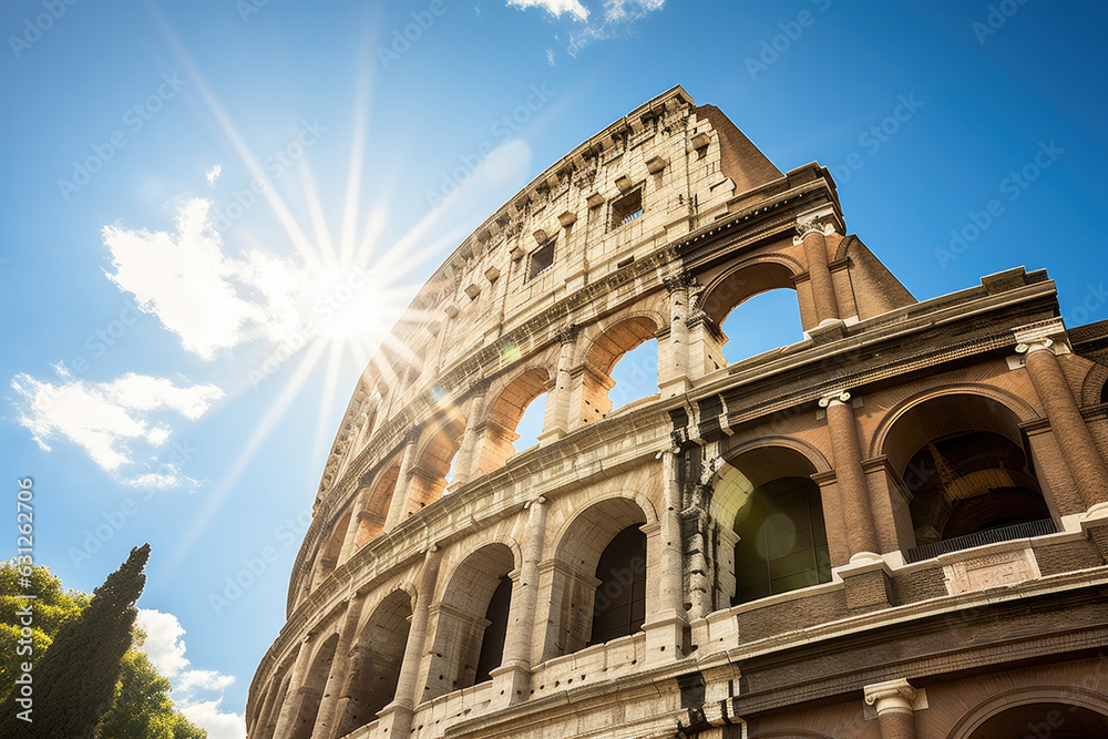 Roman colosseum and sunny blue sky