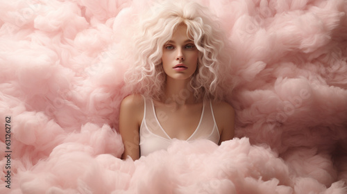 portrait of woman in pink cloud made with Generative AI