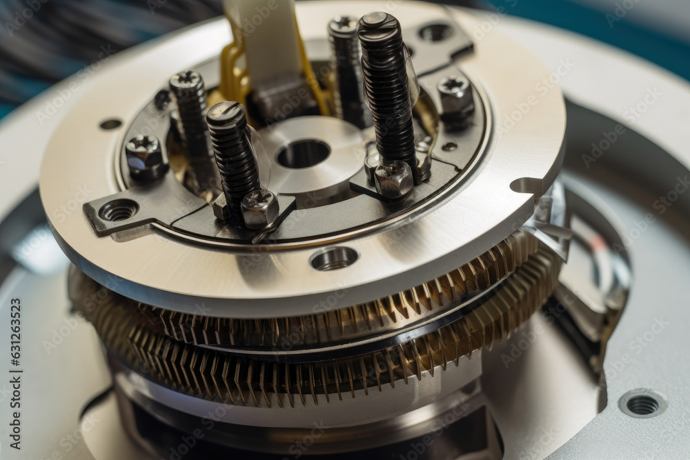 A stepper motor's intricate metal teeth are seen rotating up close. A stepper motor's intricate metal teeth are seen rotating up close.