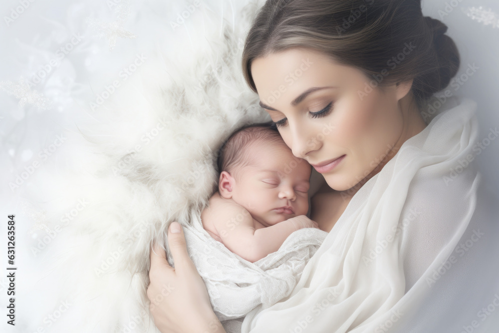 Beautiful young mother with her new born baby Generative AI	