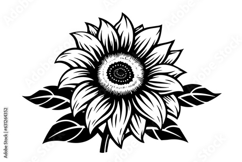 Vector engraving style drawing vector illustration of  sunflower. Ink sketch.