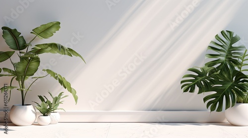 A single white flowerpot bursting with life sits in a pristinely white room, providing a spark of beauty and life amidst the stark stillness of the walls and windows