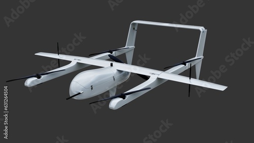 3D Grey Realistic Unmanned Aerial Vehicle Drone. Isolated on grey background. 3D rendering.