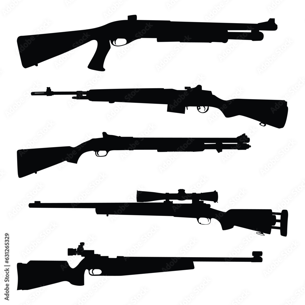 Weapon or Gun Silhouettes Vector Illustration