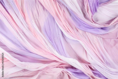 Delicate silk fabric in pastel pink and violet white floats gracefully in the air, defying gravity