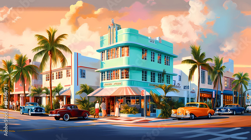 Illustration of a sunny day in an American resort town © Alek