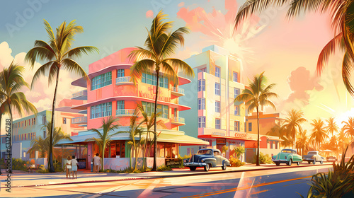 Illustration of a sunny day in an American resort town © Alek