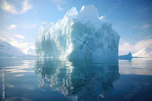 Iceberg floating in ocean. Melting glaciers and global warming. Risk and danger at sea