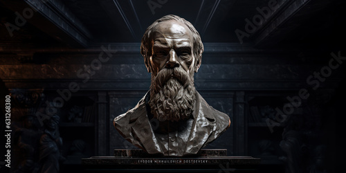 Bust of Russian novelist Fyodor Mikhailovich Dostoevsky. Generative AI