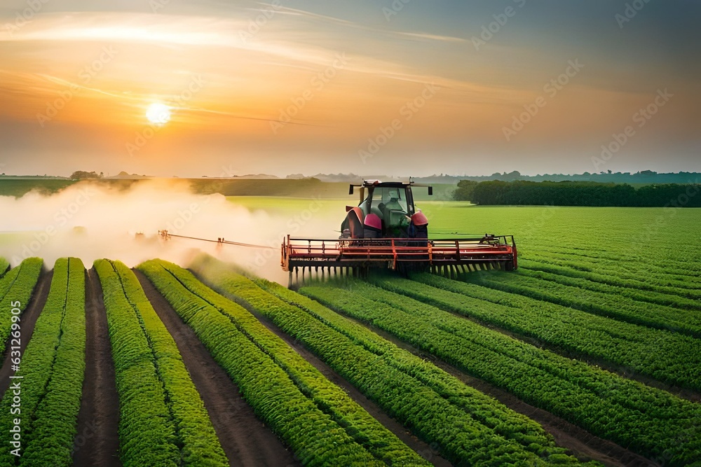 Fototapeta premium combine harvester working in the field generating by AI technology