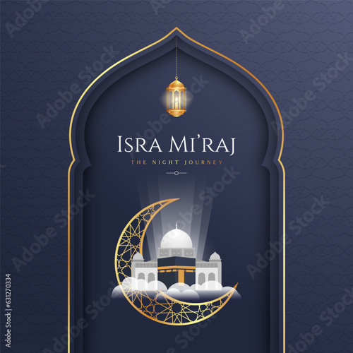 Isra mi'raj banner mosque and kabah illustration