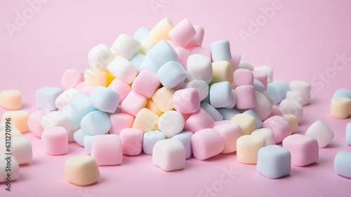  a pile of marshmallows on a pink background. generative ai