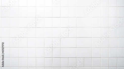 He stands in a modern bathroom, tiles in a white chequered pattern stretching up to the ceiling.