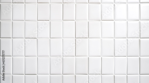 He stands before a white bathroom wall with chequered tiles.