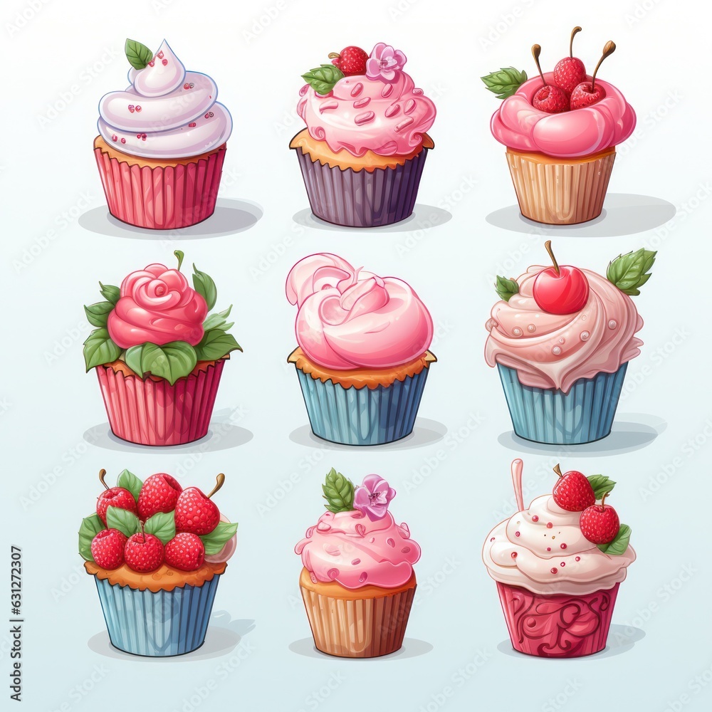 Clipart of Cute Fruit Cupcakes
