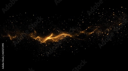 Abstract shiny luxury gold light wave design element with glitter effect on dark background. Generative AI
 photo