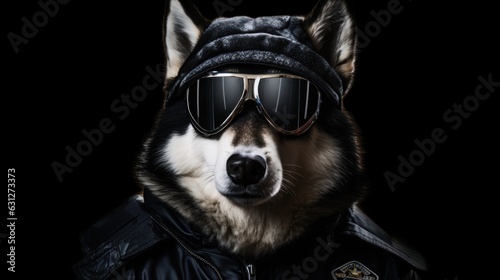Alaskan Malamute dog in a police suit and outfit illustration, Alaskan Malamute funny dog puppy,Alaskan Malamute a is a funny dog,Pet are funny dog, funny animals, generative ai