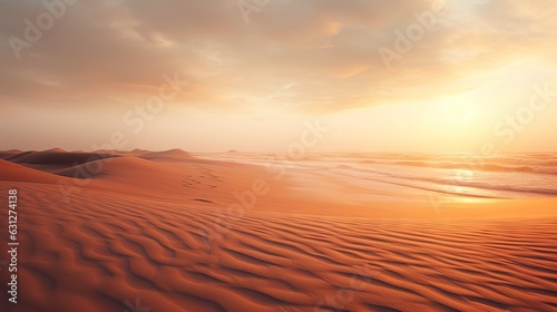  the sun is setting over the sand dunes at the beach. generative ai