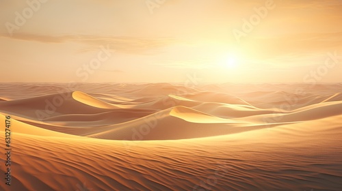  a desert landscape with sand dunes and a sun in the background. generative ai