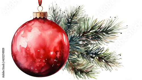 single red christmas ball in watercolor clipart design isolated against transparent background
