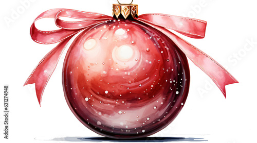 single red christmas ball in watercolor clipart design isolated against transparent background