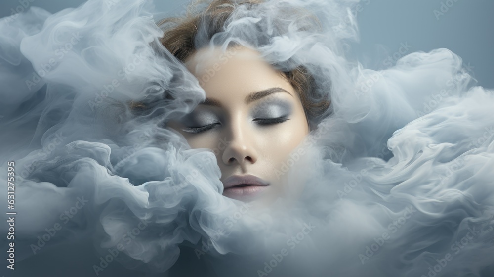 Living Landscape: Woman's Face Merged with White Smoke