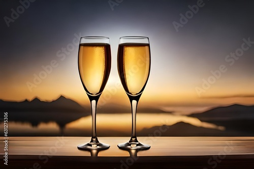 glasses of champagne at sunset