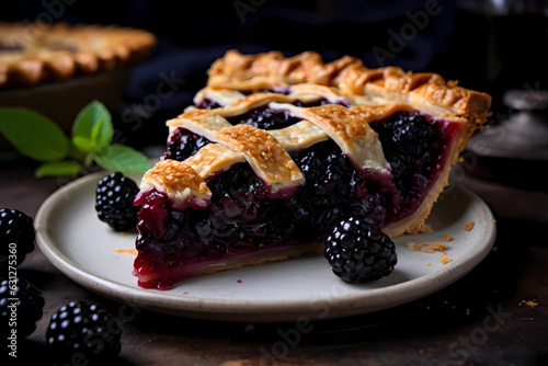 Blackberry Pie - United States - Sweet pie made with fresh or frozen blackberries (Generative AI)