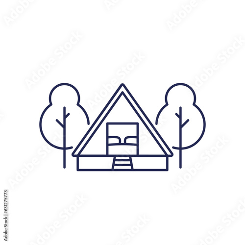 log cabin line icon on white