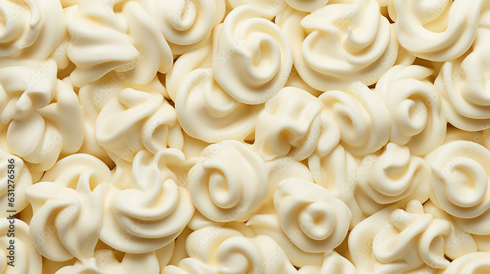 White chocolate curls background. Flat lay composition. Generative AI White chocolate curls background. Flat lay composition. Generative AI