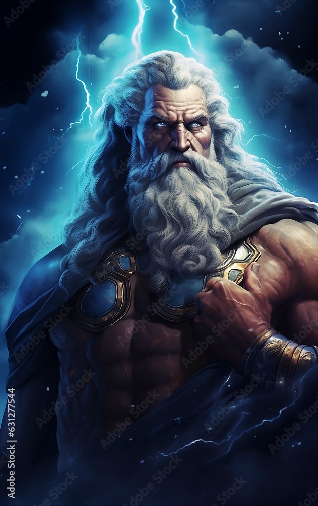 Zeus the god of thunder, Generative AI illustrations