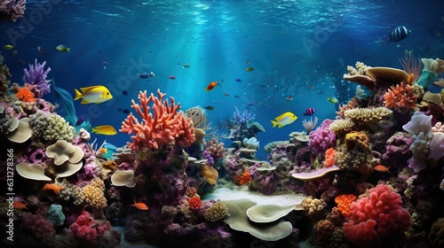  an underwater view of a coral reef with many colorful fish. generative ai