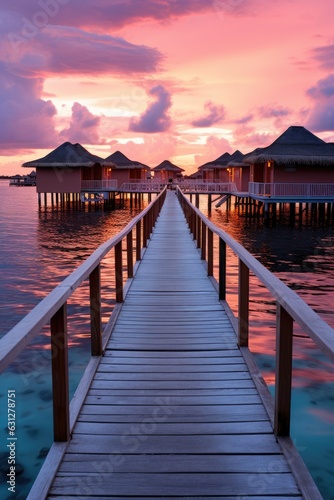 beautiful maldives travel destination soft dreamy sunset on the pier