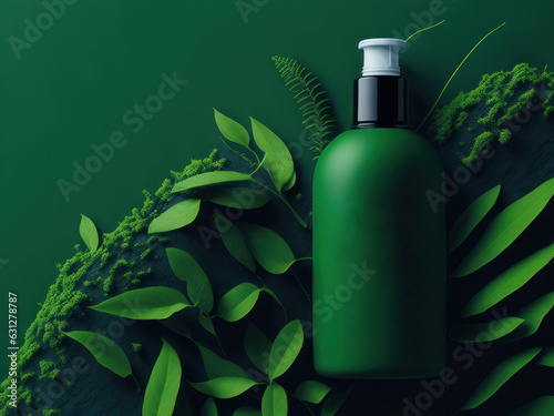 Green bottle of eco facial cream, AI generated
