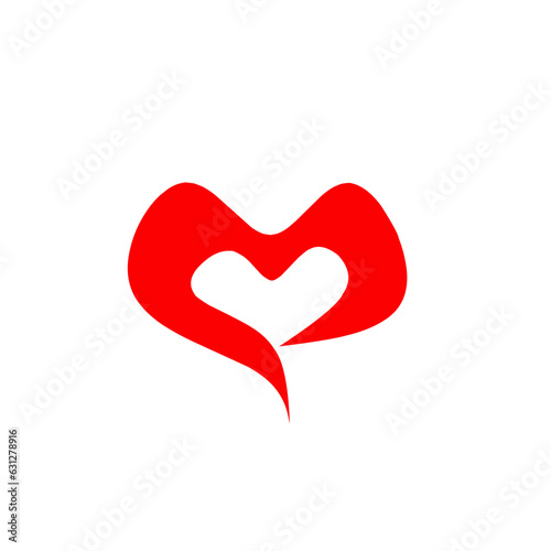 Letter M love logo. A charming logo design in which the letter M is creatively shaped to become a symbol of love.