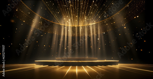 Award ceremony background, luxury podium, and glitter light effects decorations. Generative AI photo