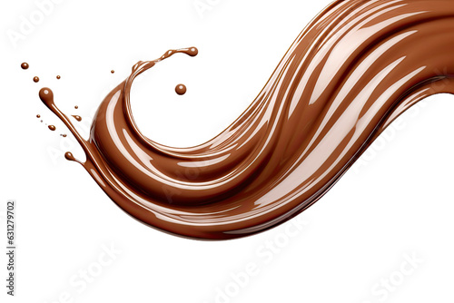 Dark brown Chocolate or cocoa liquid swirl splash with little foundation bubbles isolated on clear png background, liquid fluid element flowing in form of wave, with Generative Ai.