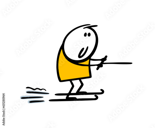 Athlete on water skis swims on the water at speed. Vector illustration of summer sport on the sea or river. photo