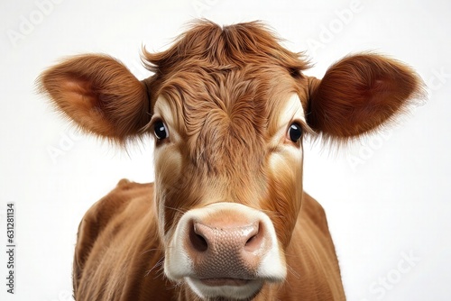 Close-up portrait of a brown cow on a white background © lebanmax