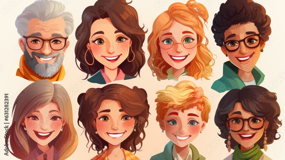 Set of diverse people of different ages and genders Set of diverse people of different ages and genders