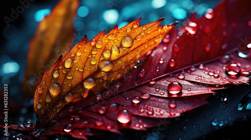 red leaf with water drops © Vitor