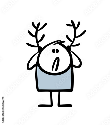 Frustrated stickman husband grabbed the horns on his head. Vector illustration of adultery from wife or girlfriend.