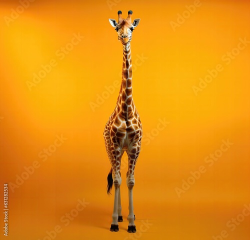 Giraffe isolated on orange background. 3d render illustration. Copy space on both sides
