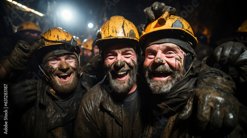 Miners Celebrating Successful Extraction with Joyful Faces 