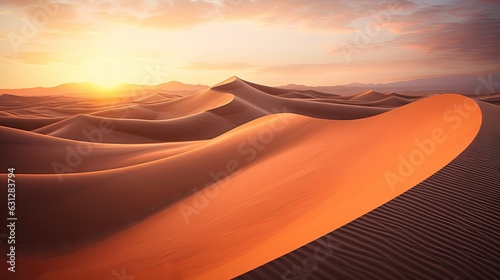  the sun is setting over the sand dunes in the desert. generative ai
